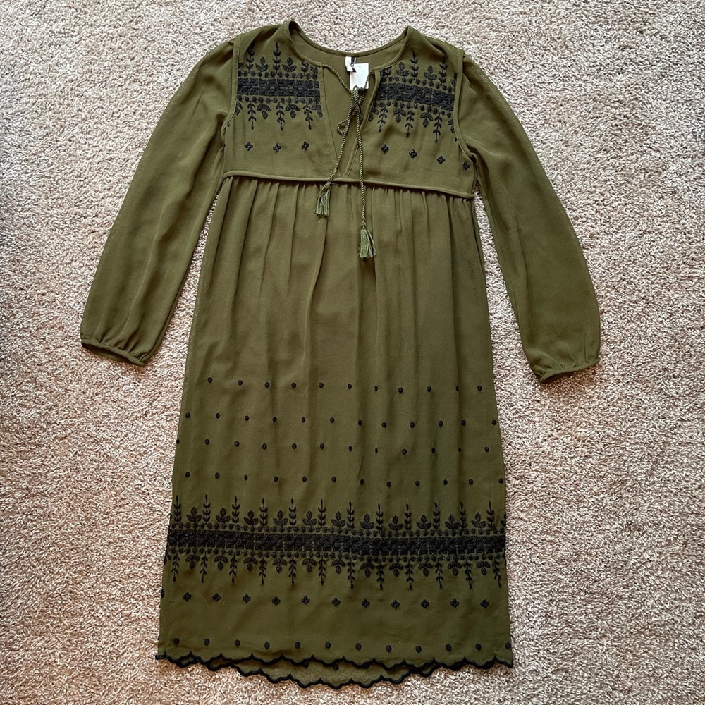 Topshop | Olive/Army Green w/ Back Embroidered detail Midi Dress | Size 4 - Picture 2 of 10